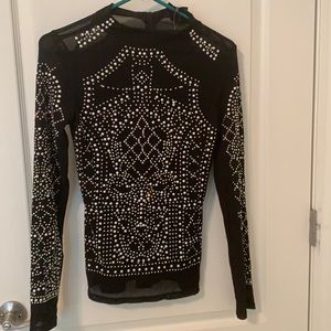 NWT stud rhinestone bling black top Size medium! Very Balmain!